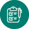 Icon with green circle and white outline of a notes folder and pencil