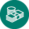 Icon with gren circle and white outline of coins and banknotes