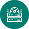 Icon with a teal circle and white outline of speed timer.