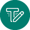 Icon with green circle and white outline of letter T and a pencil