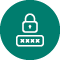 Icon with green circle and white outline of a padlock and encrypted message