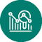 Icon with a teal circle and white outline of charts