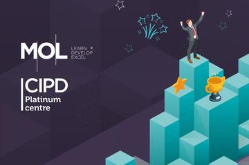 A graphic image in MOL's CIPD branding celebrating the awarding of CIPD Platinum status.