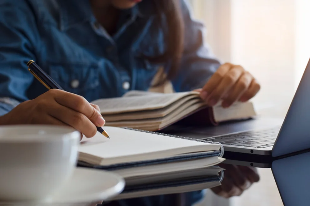 An adult studying