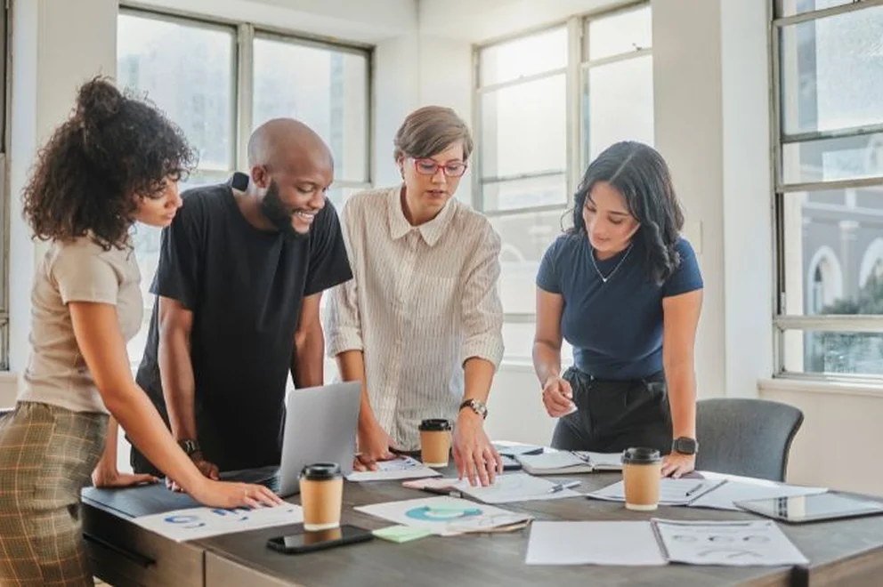 A group of colleagues having a meeting