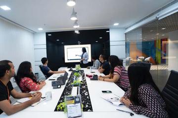 Presentation held in an office space meeting room