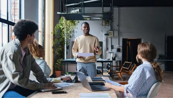 A group of colleagues having a meeting