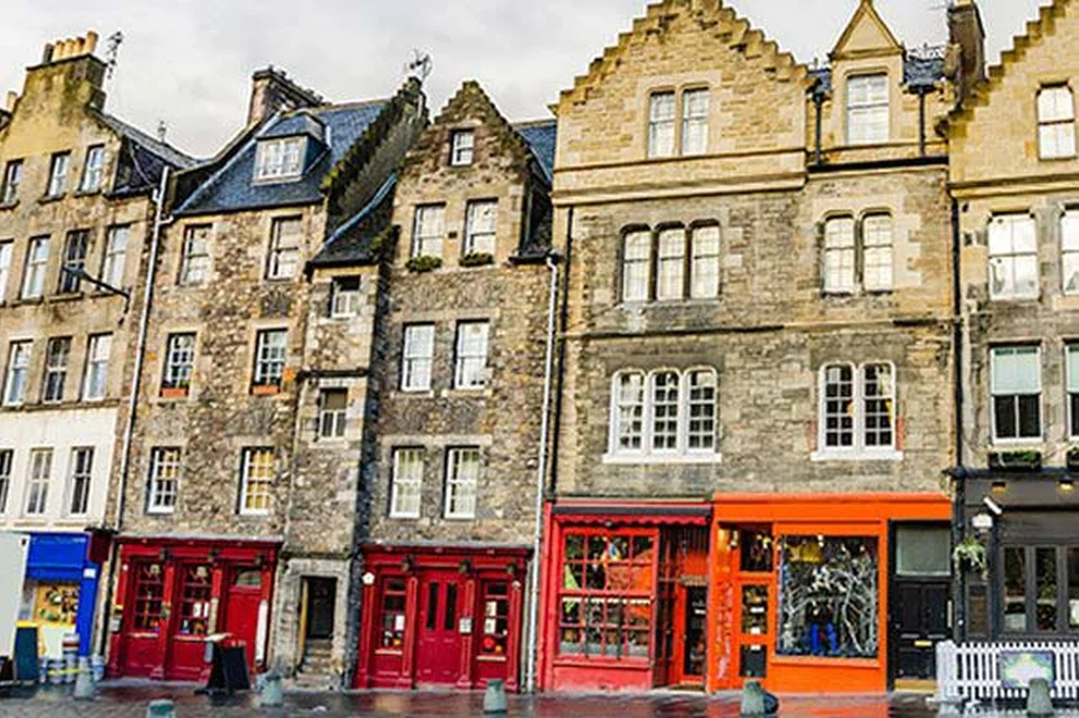 British town street with old buildings