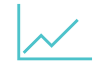 Icon with blue outline of a rising line on a graph chart