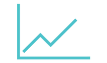Icon with blue outline of a rising line on a graph chart