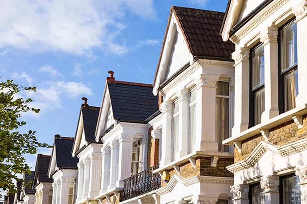 A row of beautiful buildings