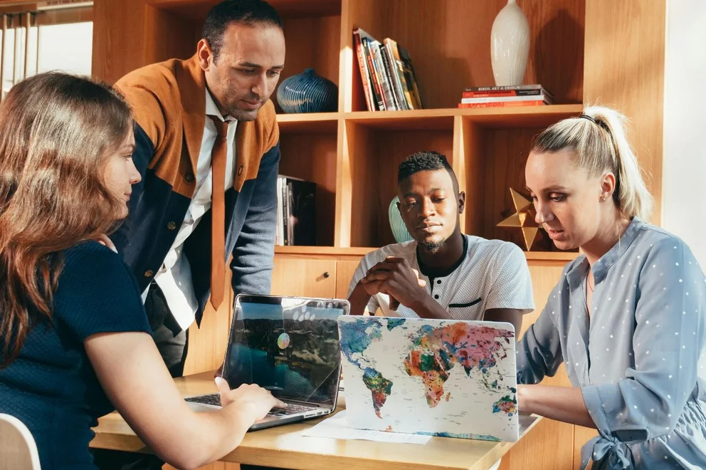 A group of colleagues having a meeting
