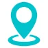 Icon with blue outline of a location pin