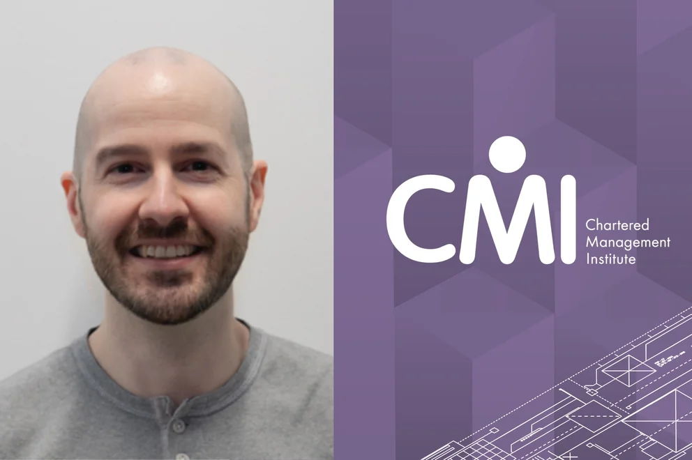 On the left is a headshot image of Chris Flevill. On the right is the CMI logo on a light purple background.