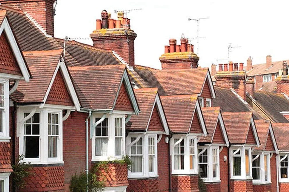 Red brick houses seen from outside